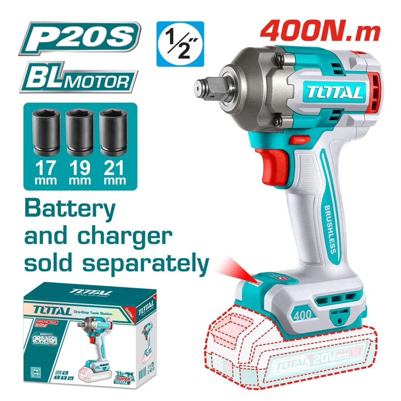 აკ.ქანჩის გასაღები 20V, 400ნმ, 1/2 TOTAL TIWLI20401 - ელემენტის და დამტენის გარეშე