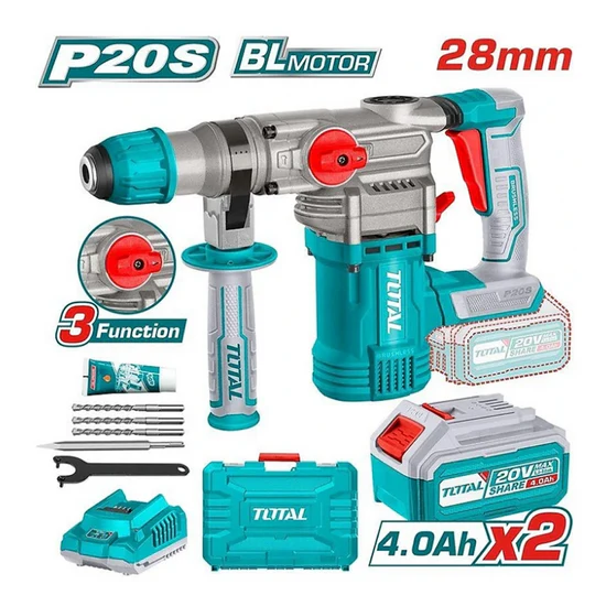 აკ. პერფორატორი 20ვ, 4,5ჯ, 28მმ -  TOTAL TRHLI202882